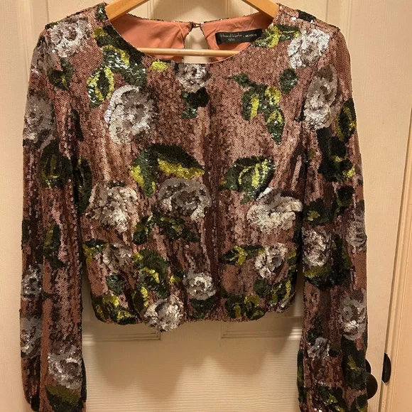 House of Harlow 1960 Lia Top Rose Gold Floral Shirt Sz Small - Picture 3 of 14